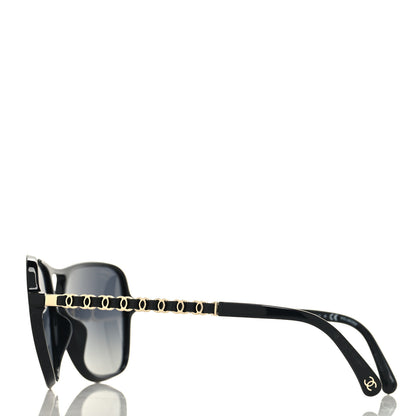 Chanel Metal Calfskin Polarized CC Chain Pilot Sunglasses 5439-Q-A Black 3 of 8