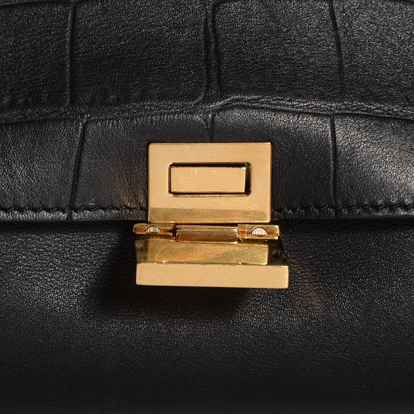 Crocodile Embossed Medium Trapeze Black