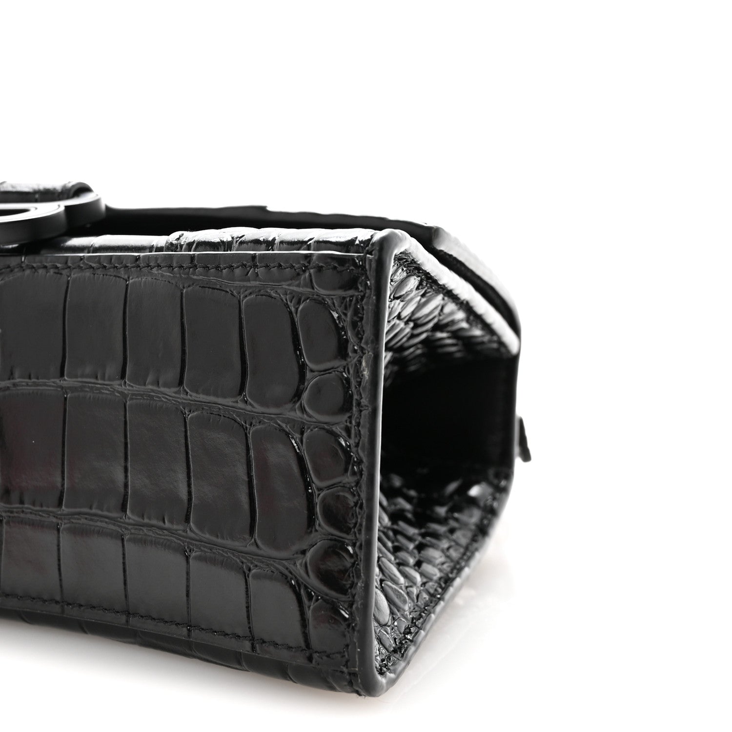 Balenciaga Shiny Calfskin Monochrome Crocodile Embossed Hourglass Top Handle Bag XS Black 9 of 9