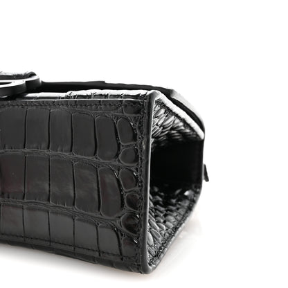 Balenciaga Shiny Calfskin Monochrome Crocodile Embossed Hourglass Top Handle Bag XS Black 9 of 9