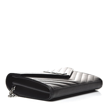 Saint Laurent Grain De Poudre Matelasse Chevron Monogram Chain Wallet Black 4 of 11