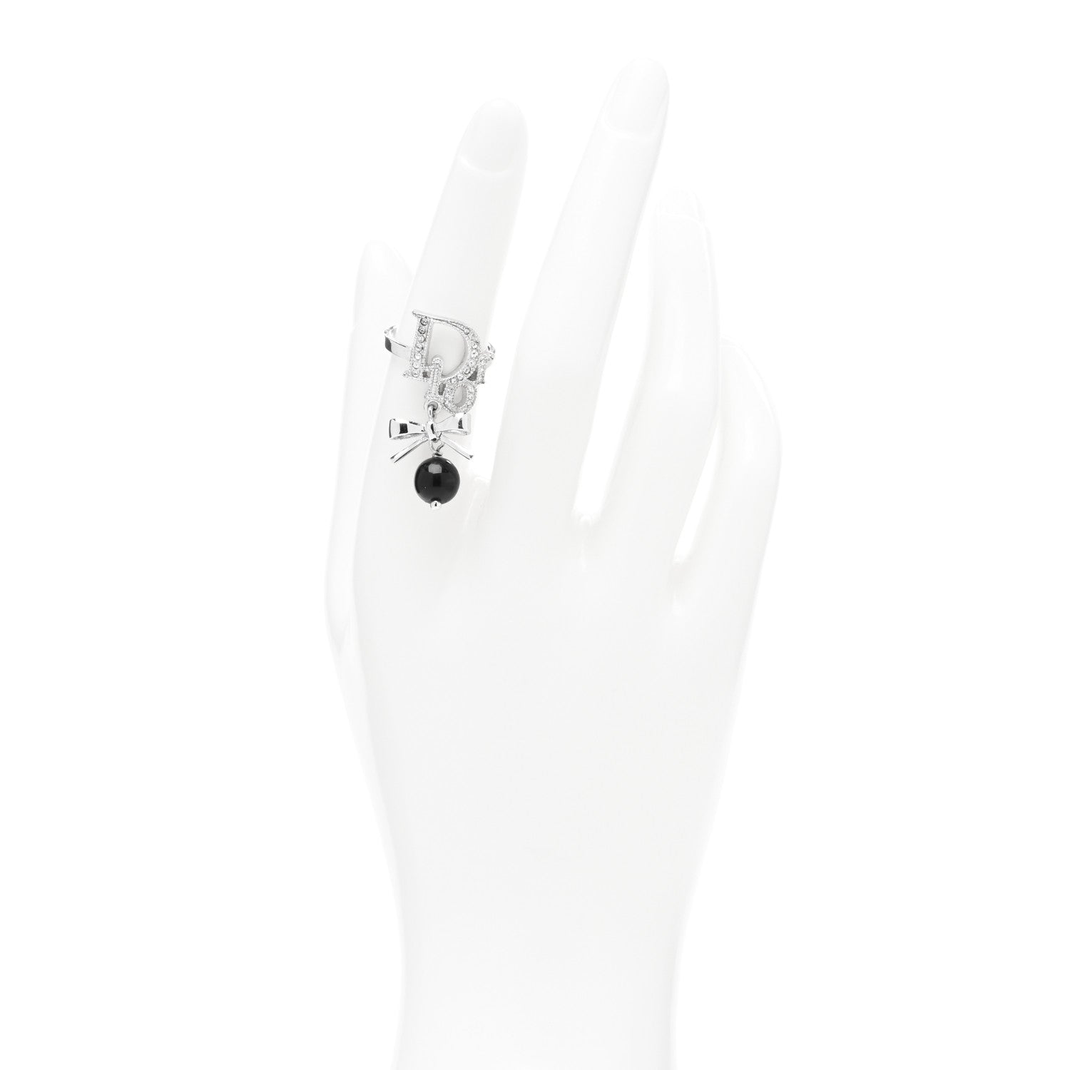 Christian Dior Crystal Bead Bow Ring 49/5 Silver 2 of 3