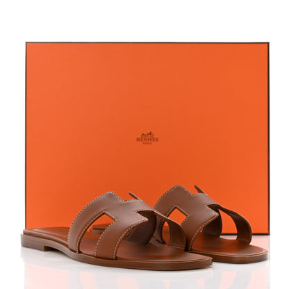 Hermes Box Calfskin Oran Sandals 38 Gold 9 of 9
