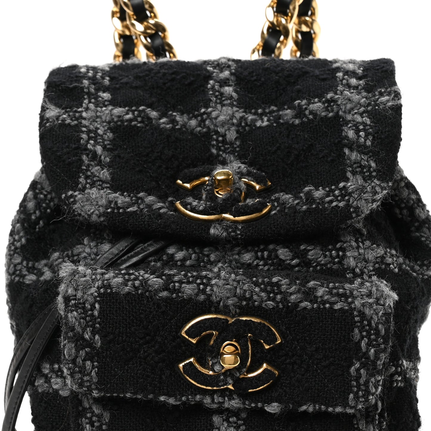 Wool Tweed Elegant Backpack Black Grey