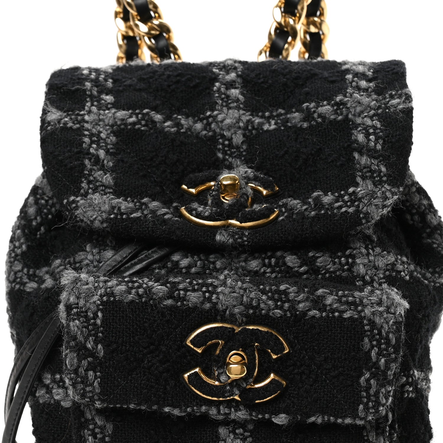 Chanel Wool Tweed Elegant Backpack Black Grey 8 of 11