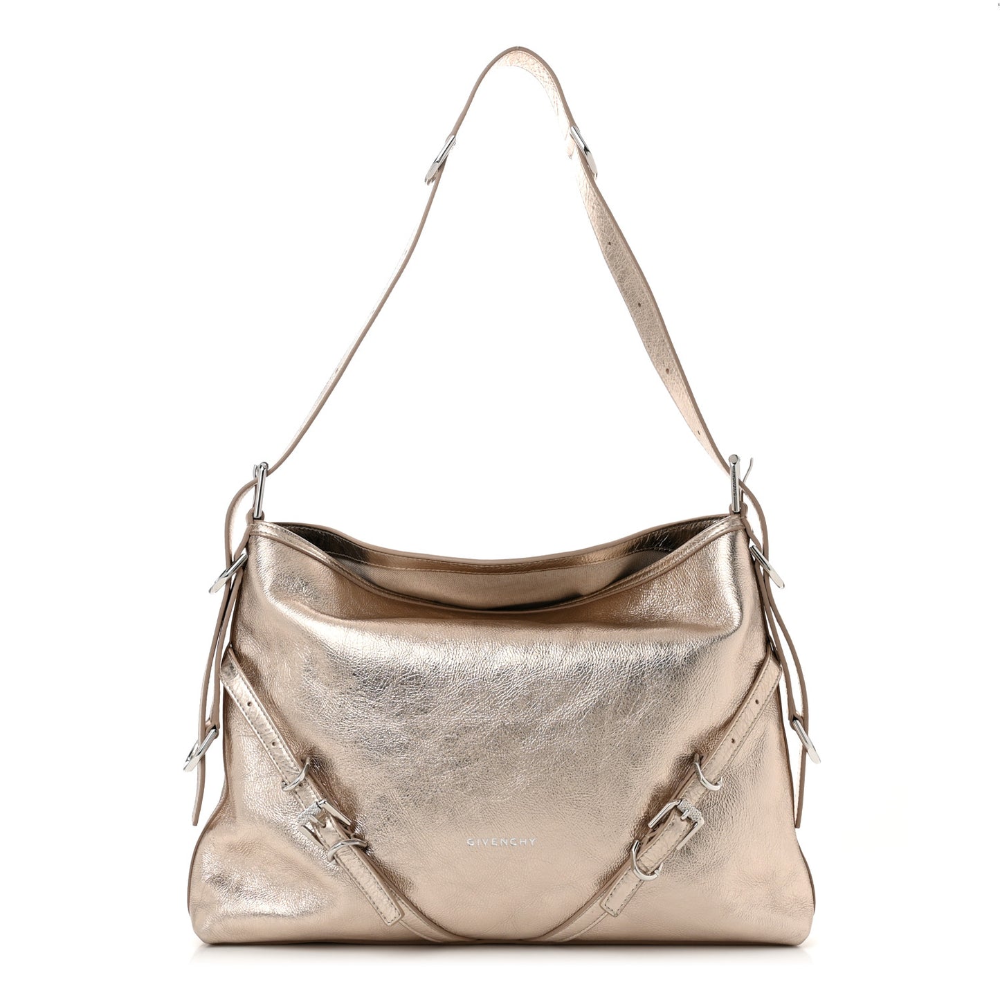Metallic Calfskin Medium Voyou Bag Dusty Gold