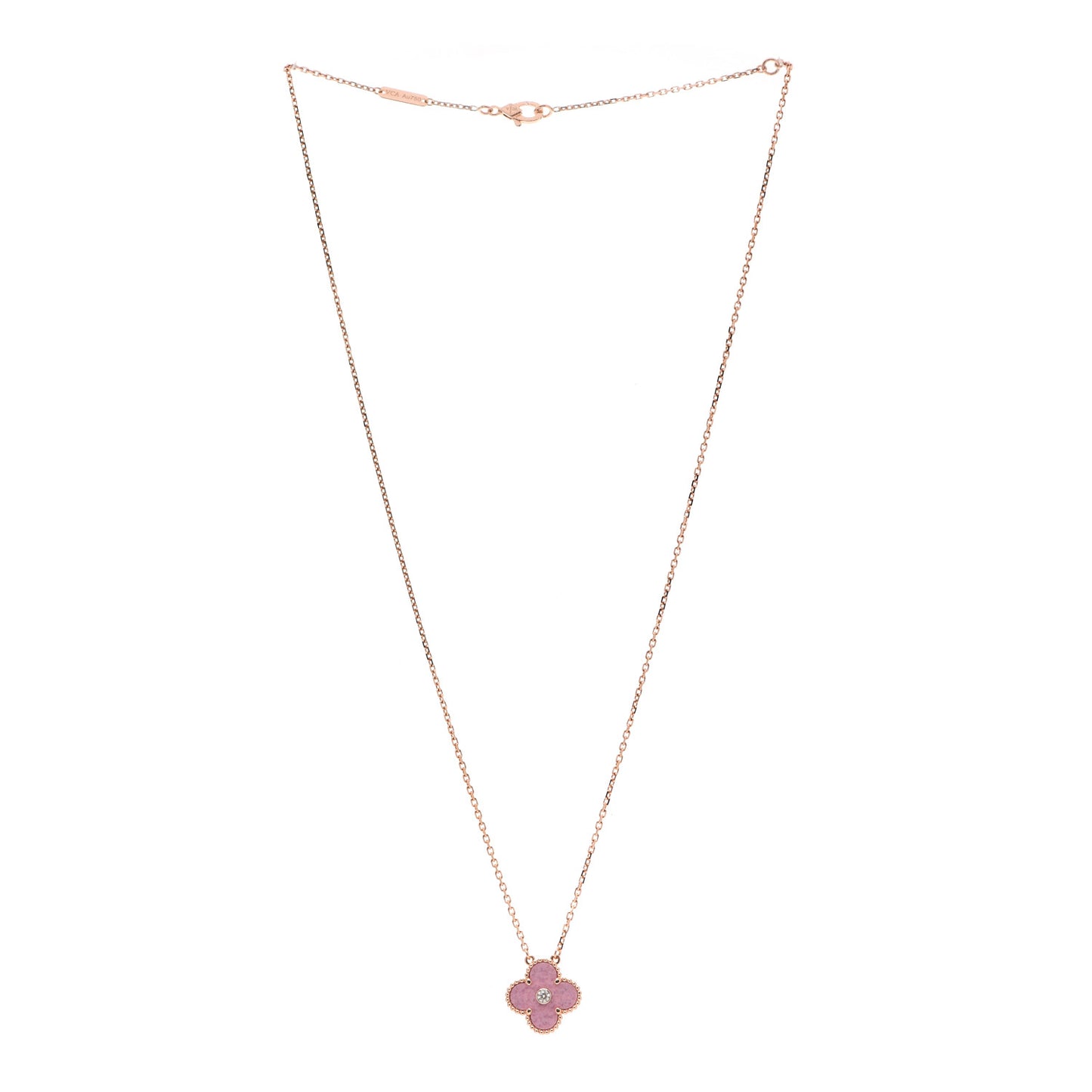 18K Rose Gold Diamond Rhodonite Vintage Alhambra Pendant Necklace