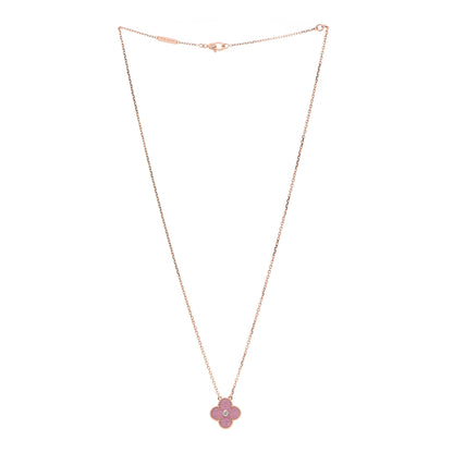 Van Cleef & Arpels 18K Rose Gold Diamond Rhodonite Vintage Alhambra Pendant Necklace 3 of 7