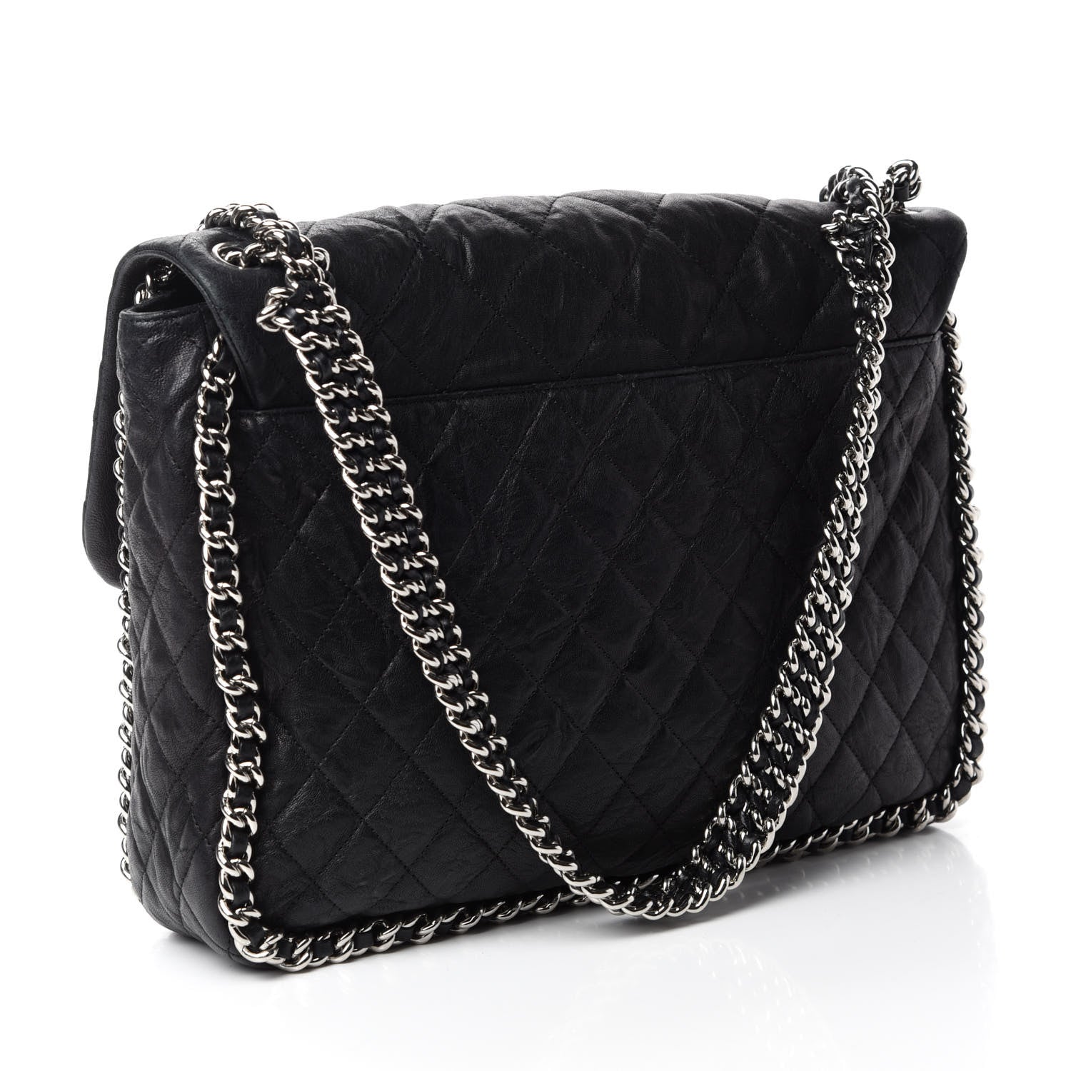 Chanel Washed Lambskin Quilted Maxi Chain Around Flap Black 3 of 10