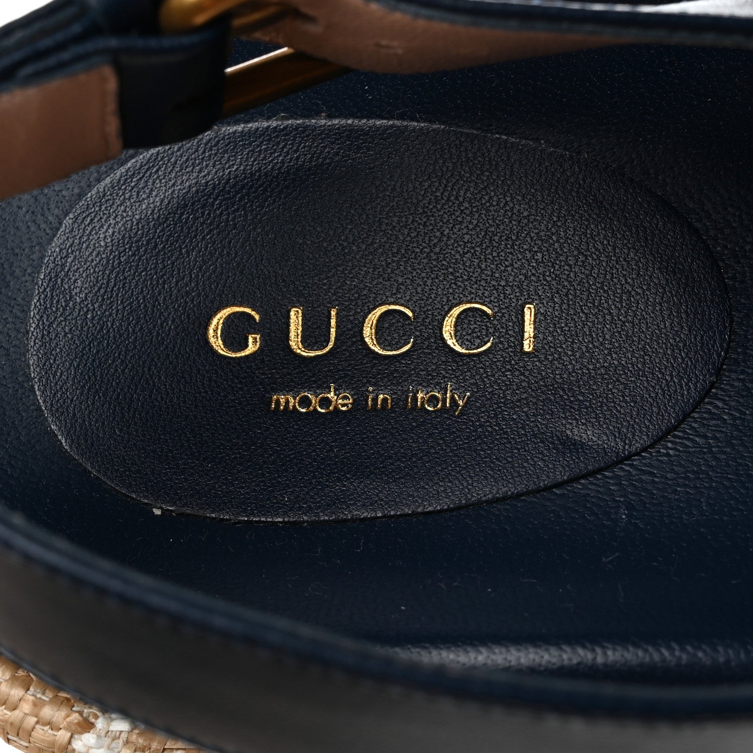 Gucci Raffia Nappa GG Monogram Angelina Platform Slingback Sandals 40 Natural Great White Blue Agata 6 of 9