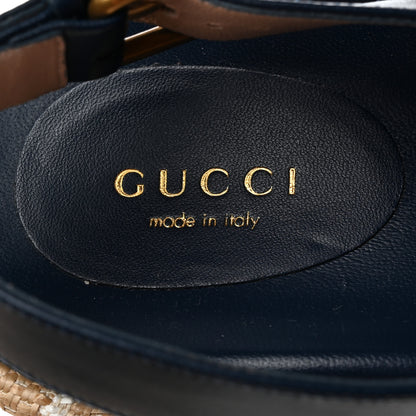 Gucci Raffia Nappa GG Monogram Angelina Platform Slingback Sandals 40 Natural Great White Blue Agata 6 of 9