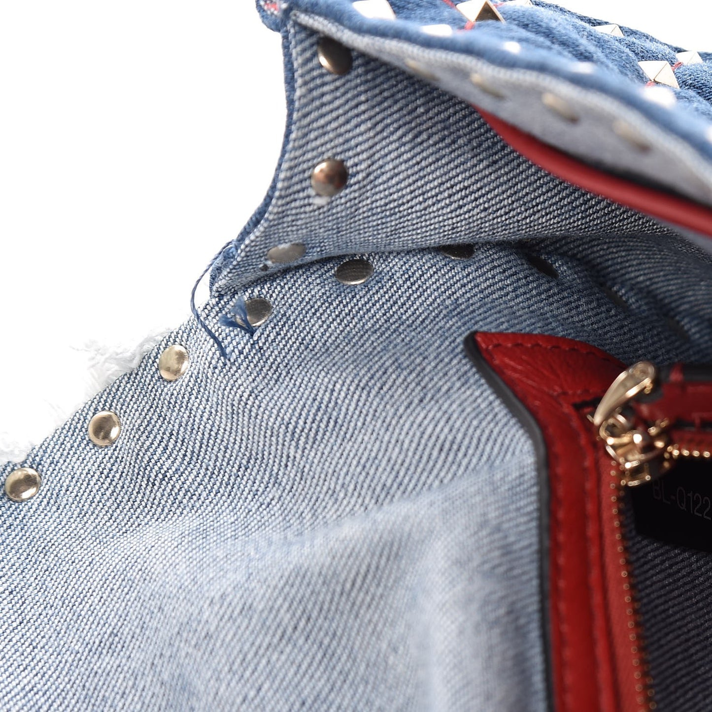 Denim Fringe Medium Rockstud Spike Shoulder Bag Blue