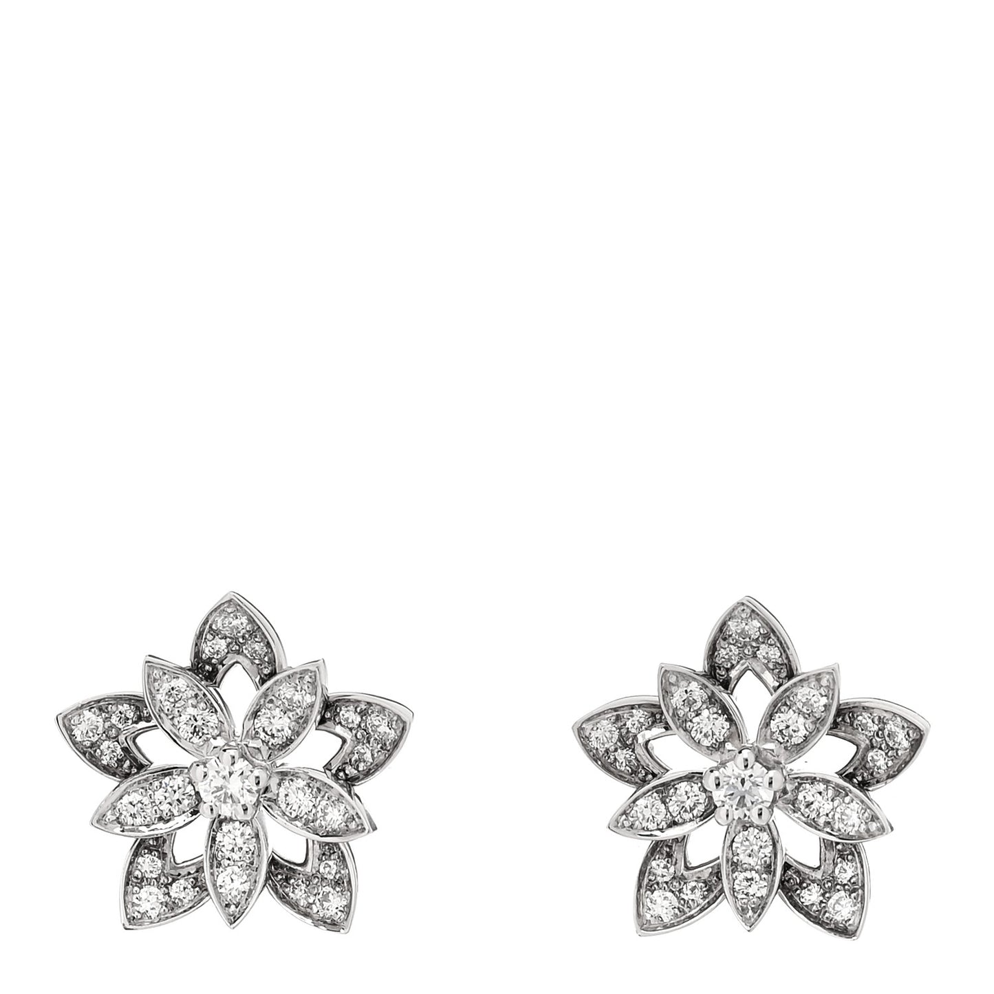 18K White Gold Diamond Mini Lotus Openwork Earrings