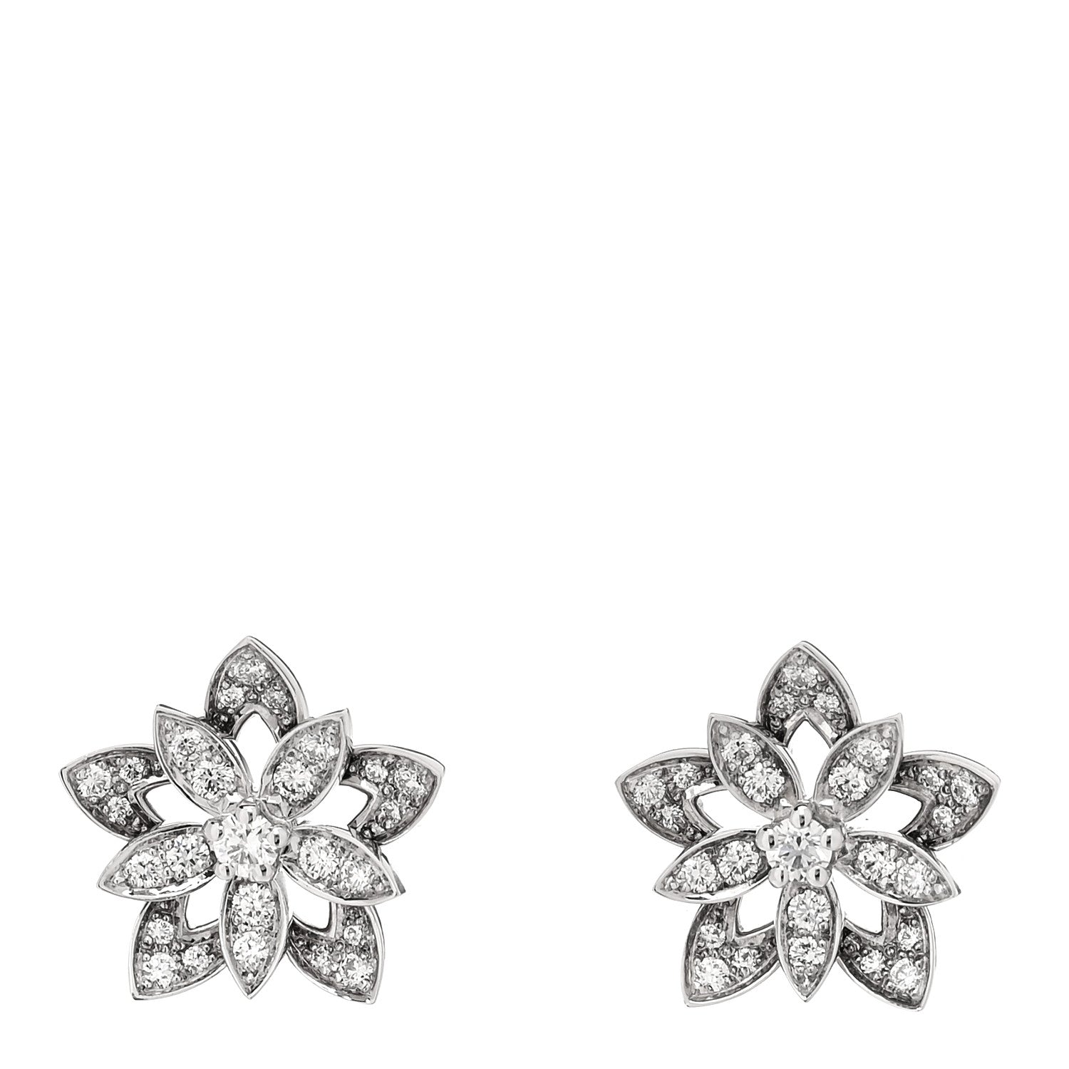 Van Cleef & Arpels 18K White Gold Diamond Mini Lotus Openwork Earrings 1 of 5