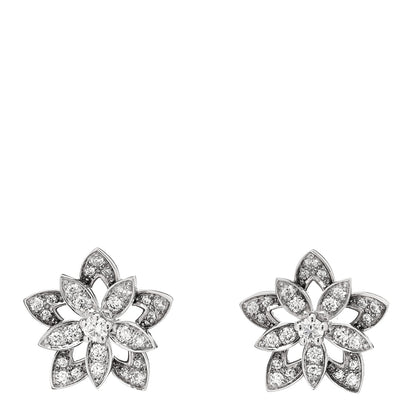 Van Cleef & Arpels 18K White Gold Diamond Mini Lotus Openwork Earrings 1 of 5