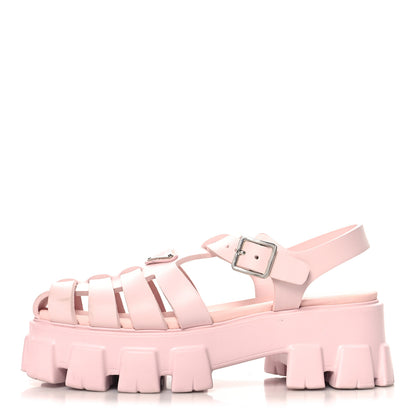 Prada Foam Rubber Metal Triangle Logo Monolith 55mm Cage Sandals 40 Alabastro 1 of 11