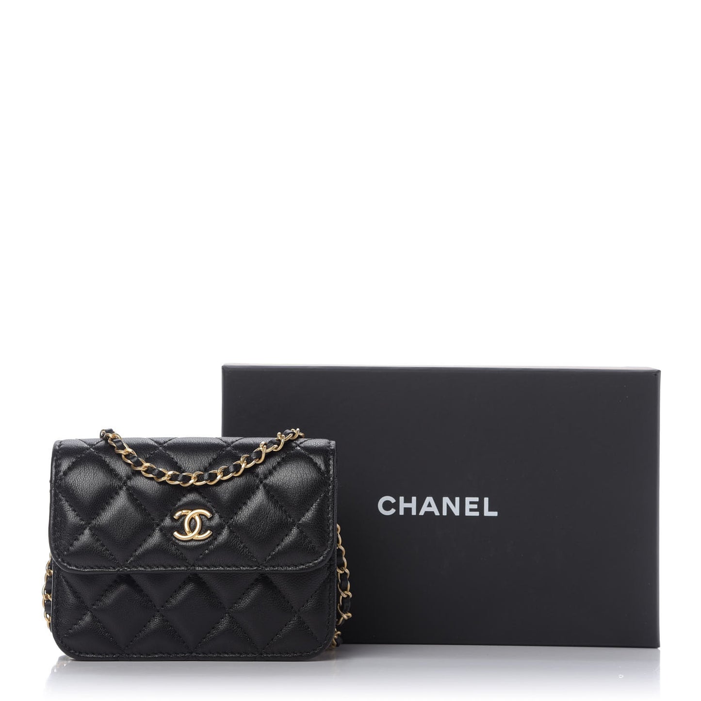 Lambskin Quilted Pearl Crush Clutch With Chain Black
