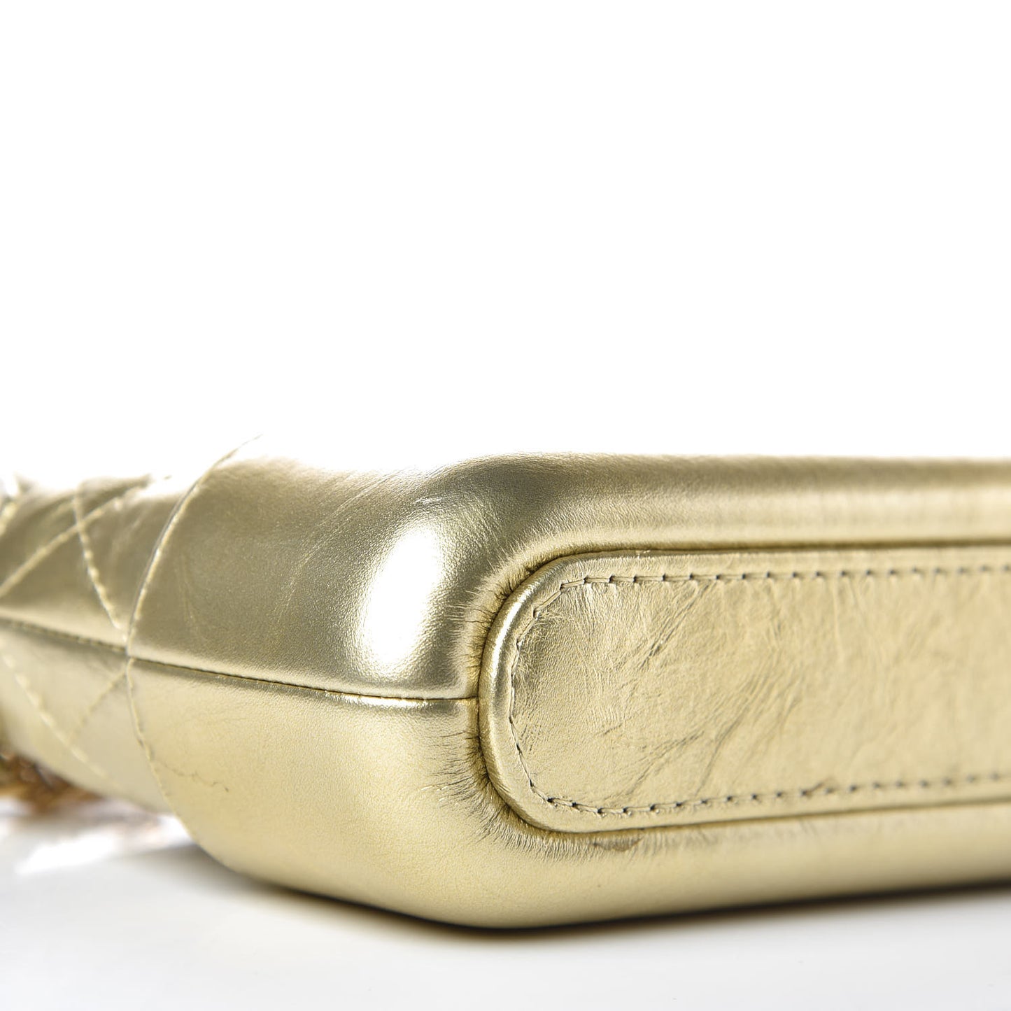Metallic Aged Calfskin Quilted Small Gabrielle Clutch With Chain Gold