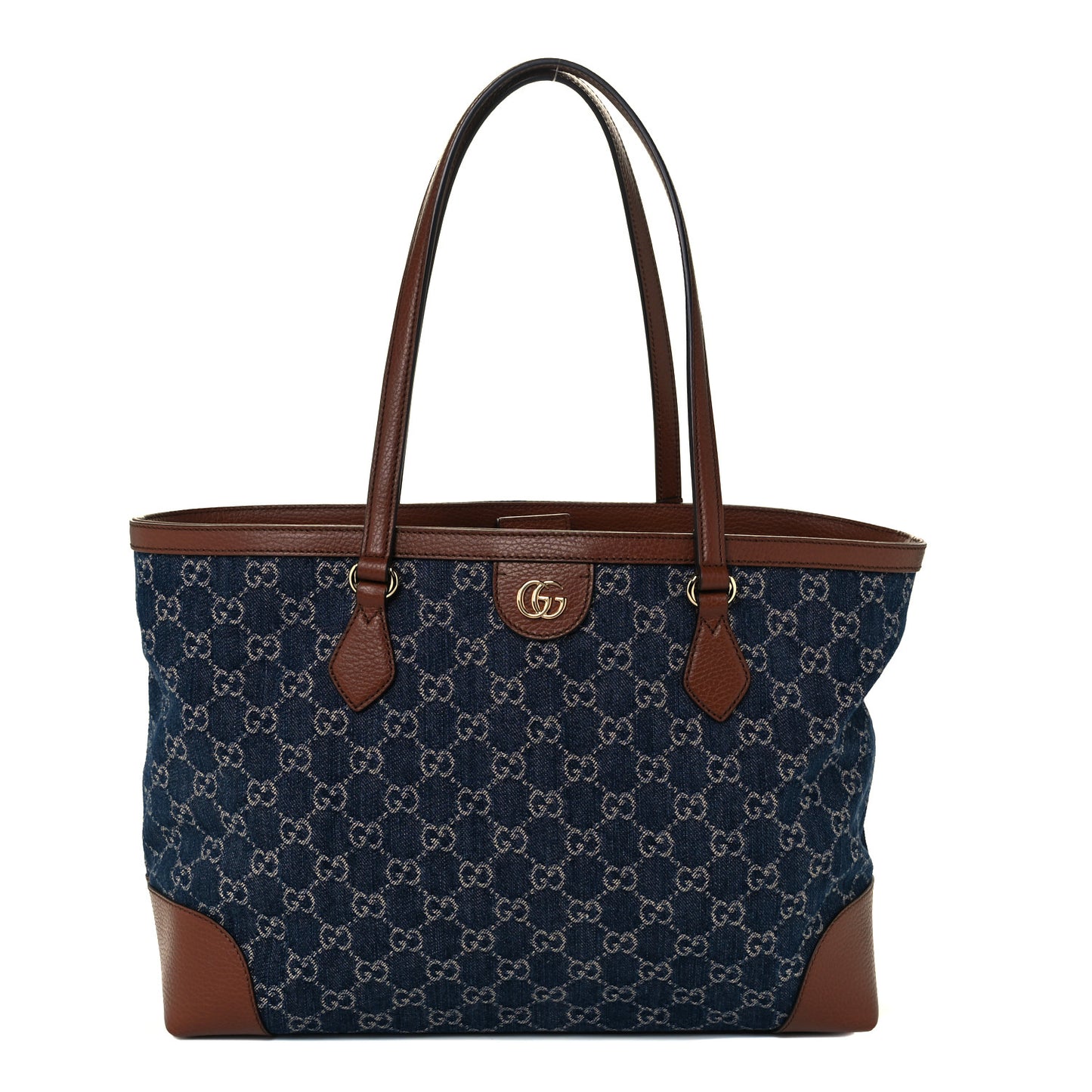 New Denim GG Monogram Medium Ophidia Shopping Tote Blue Tea Cuir