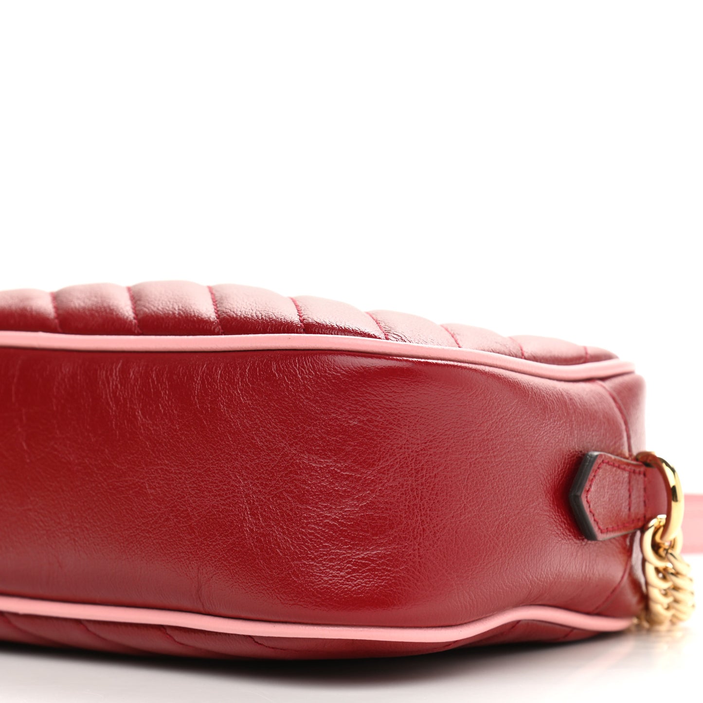 Azalea Calfskin Enamel Matelasse Diagonal Small Torchon GG Marmont Chain Shoulder Bag New Cherry Red Wild Rose