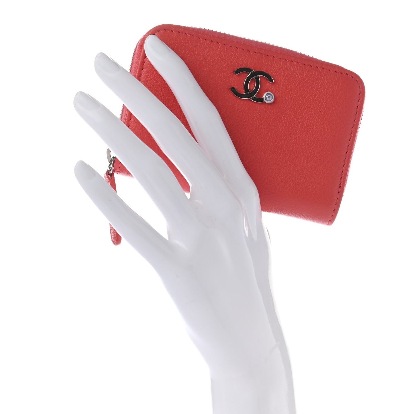 Goatskin Camellia Zip Coin Purse Coral