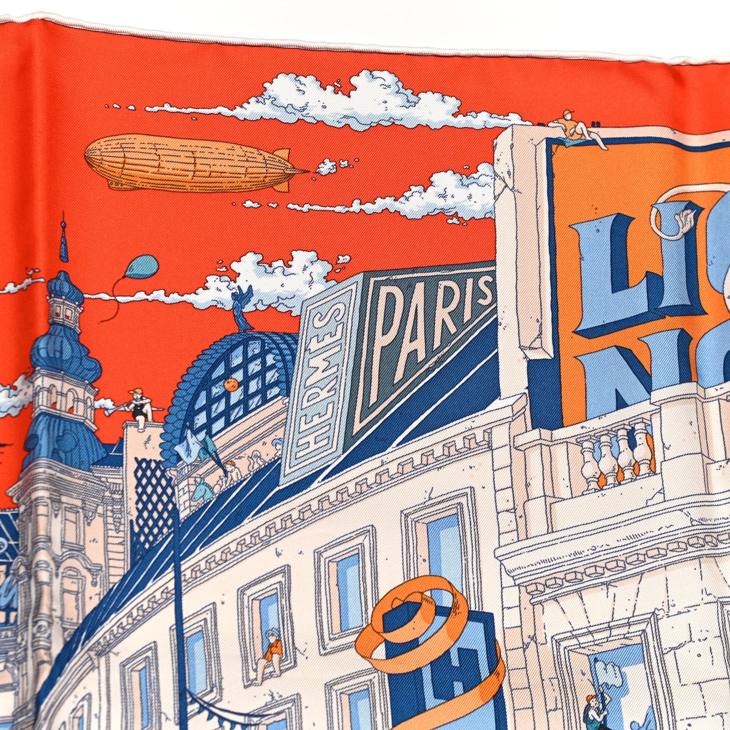 Silk Le Grand Prix du Faubourg Scarf 90 Orange Bleu White