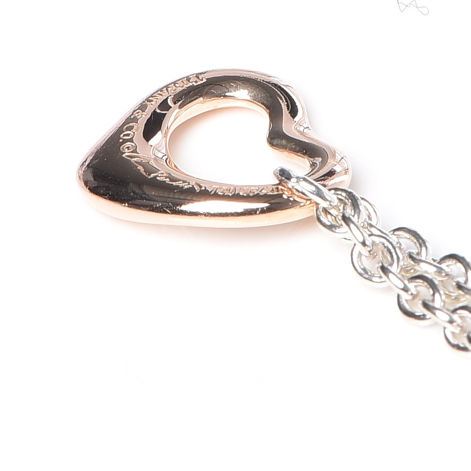 Tiffany Sterling Silver 18K Rose Gold Elsa Peretti Open Heart Charm Bracelet 6 of 6