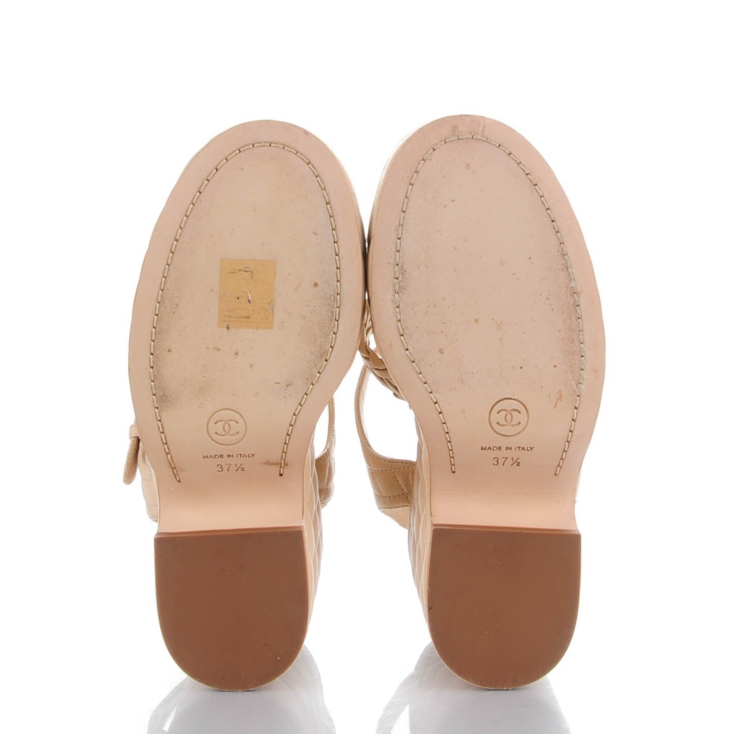 Chanel Calfskin Quilted Chain Around Wedge Sandals 37.5 Light Beige 5 of 8