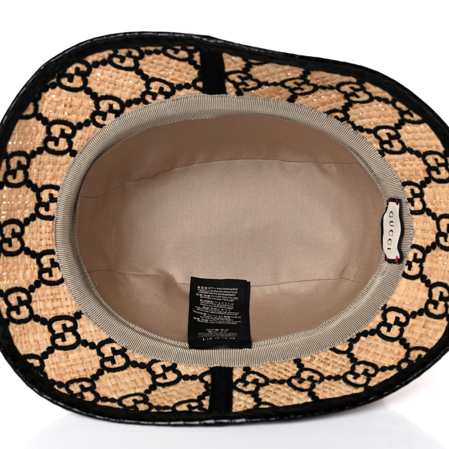 Raffia Elaphe Interlocking GG Embroidered Fedora Hat L Ivory Black