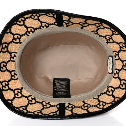 Gucci Raffia Elaphe Interlocking GG Embroidered Fedora Hat L Ivory Black 5 of 7