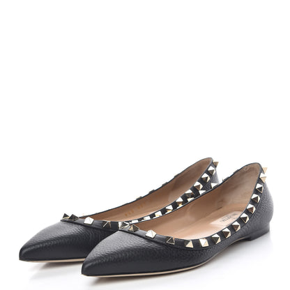 Valentino Garavani Pebbled Calfskin Rockstud Ballerina Flats 35.5 Black 3 of 18