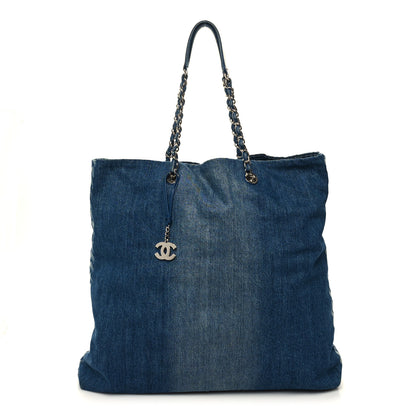 Chanel Denim Printed Shopping Bag Blue 3 of 12