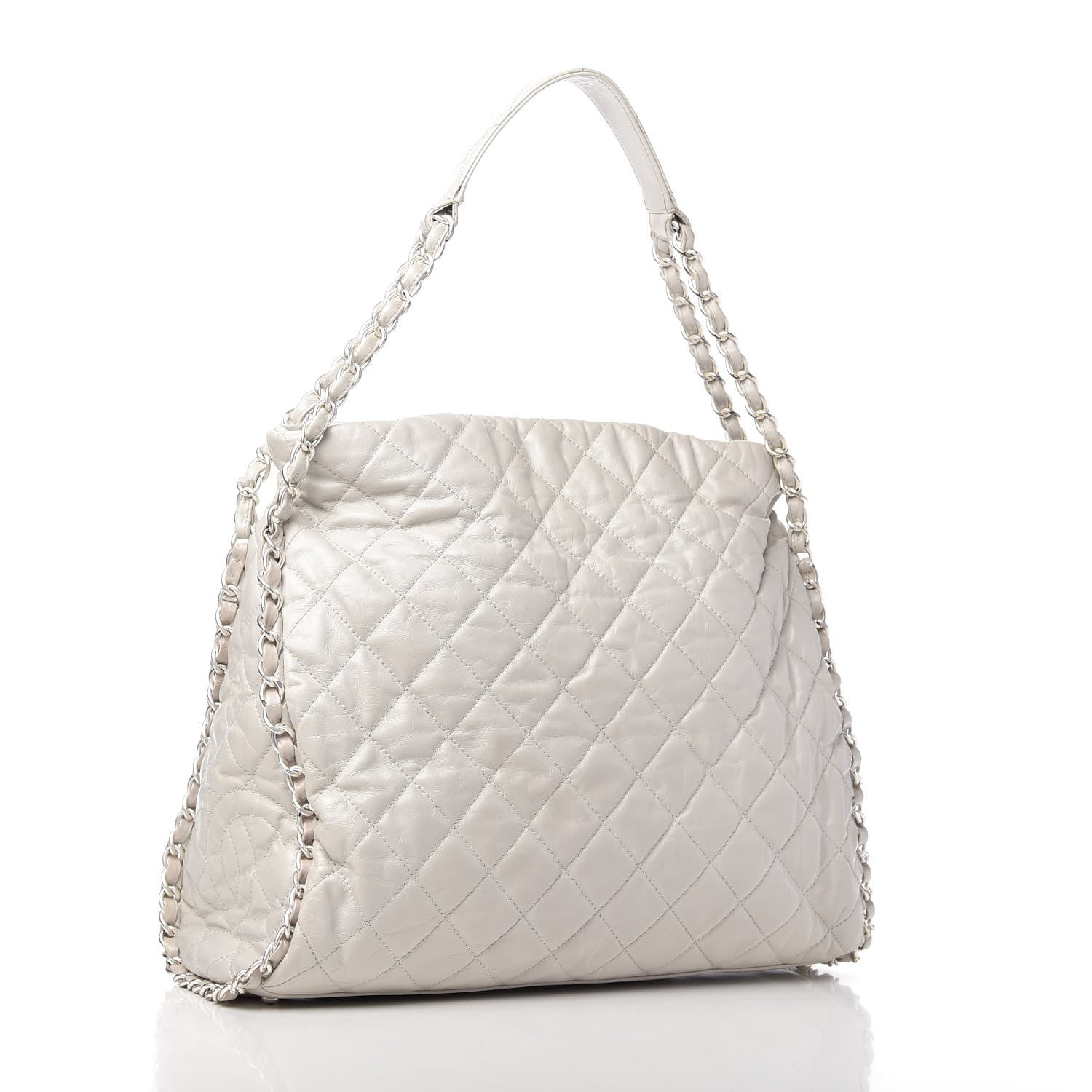 Chanel Glazed Calfskin Quilted Large Chain Me Hobo Dark White 3 of 9
