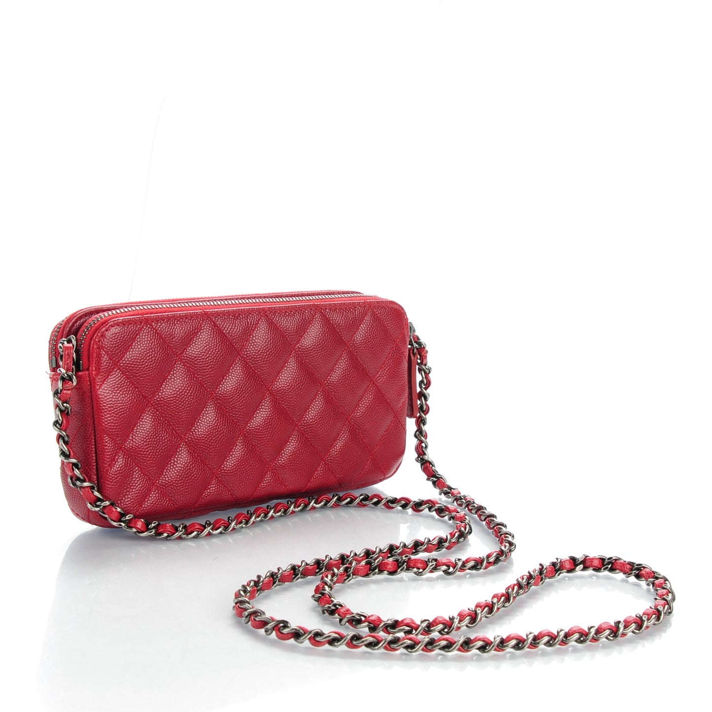 Caviar Quilted Small Clutch With Chain Red
