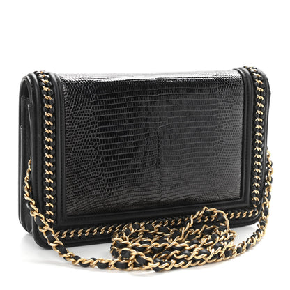 Chanel Lizard Lambskin Chain Around Boy Wallet on Chain WOC Black 3 of 12
