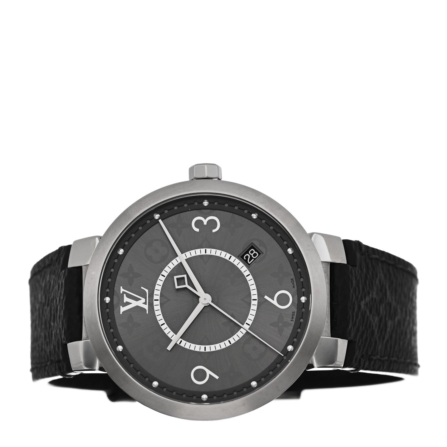 Louis Vuitton Stainless Steel Monogram Eclipse 39mm Tambour Slim Quartz Watch 2 of 5