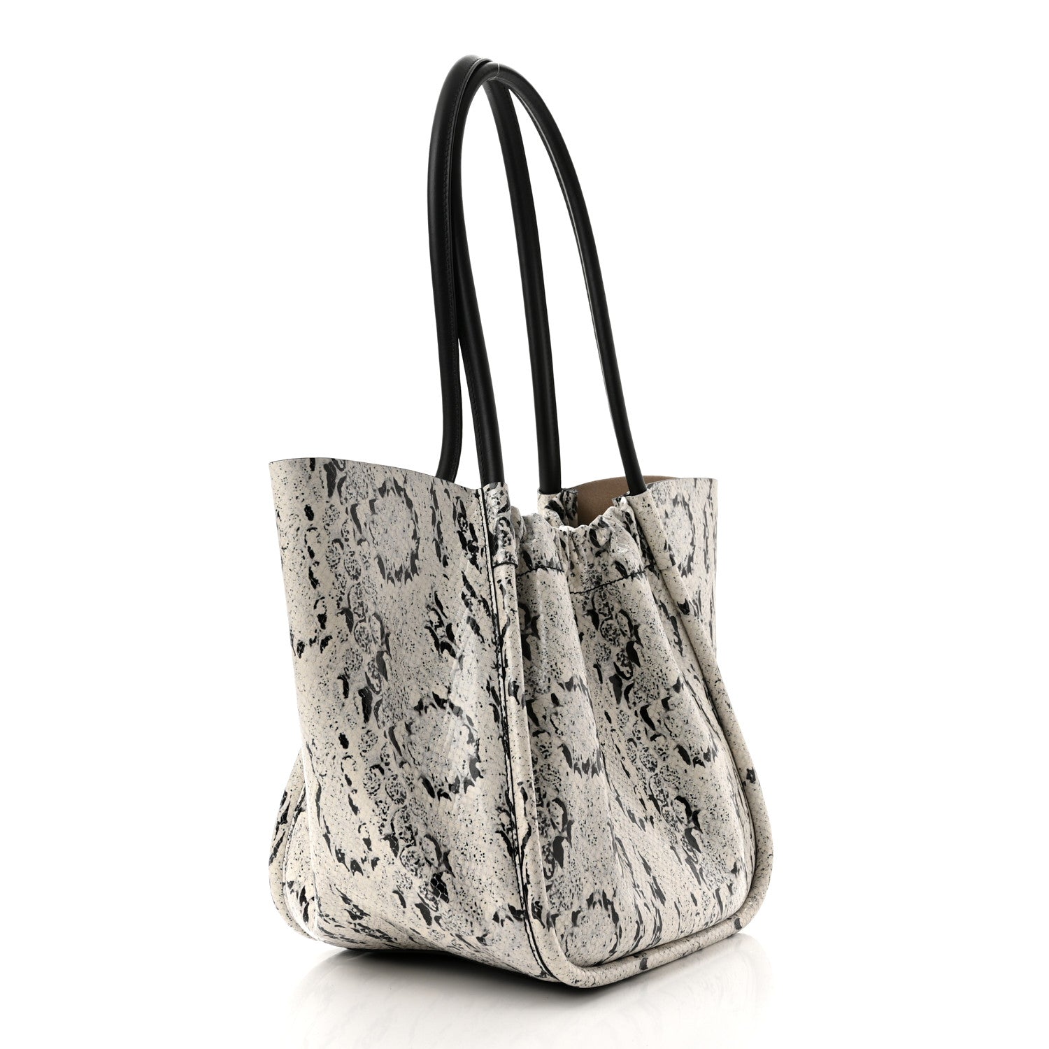 Proenza Schouler Calfskin Snakeskin Embossed Large Ruched Tote Optic White Black 4 of 12