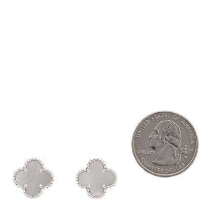 Van Cleef & Arpels 18K White Gold Mother of Pearl Vintage Alhambra Earrings 2 of 5