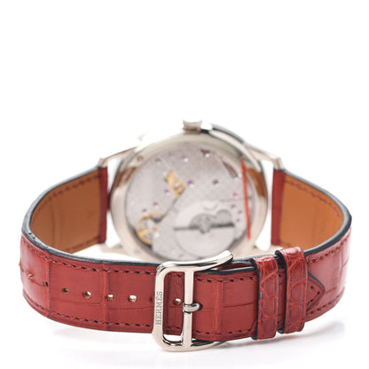 Hermes 18K White Gold Alligator 39.5mm Slim d'Hermes English Garden Quartz Watch Rouge Casaque 3 of 5