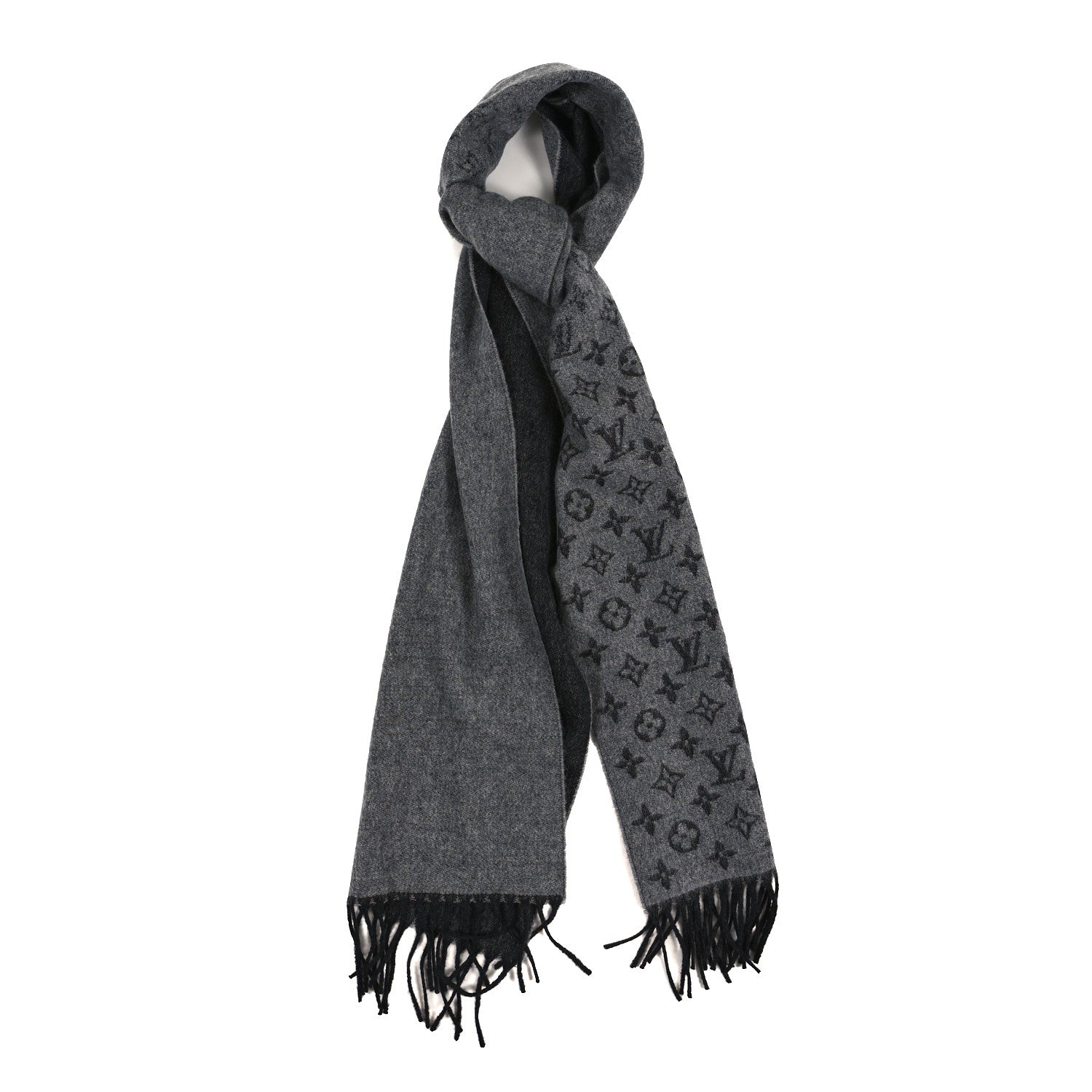Louis Vuitton Cashmere Wool Monogram Gradient Scarf Medium Grey 1 of 3