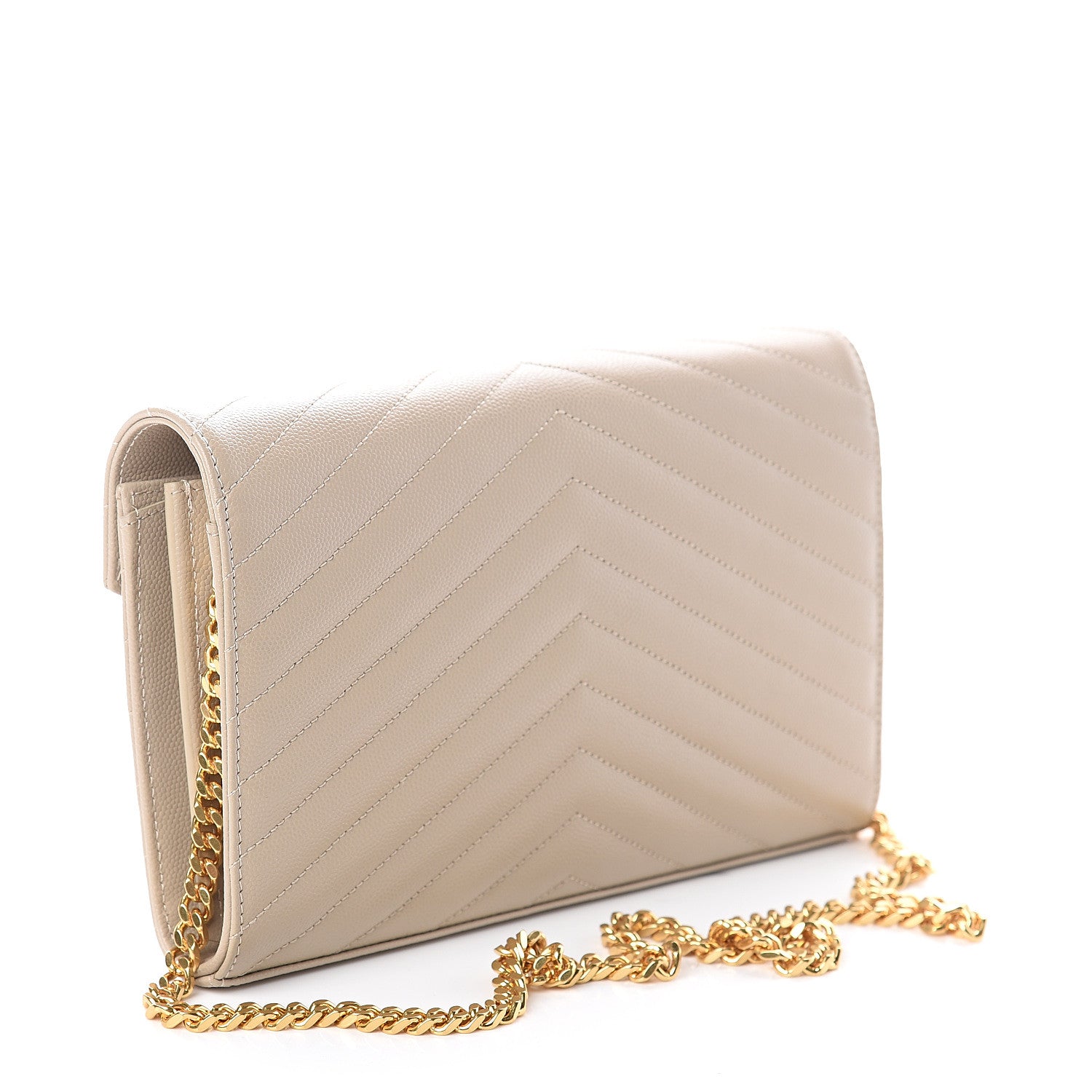 Saint Laurent Grain De Poudre Matelasse Monogram Chain Wallet Sea Salt 2 of 8