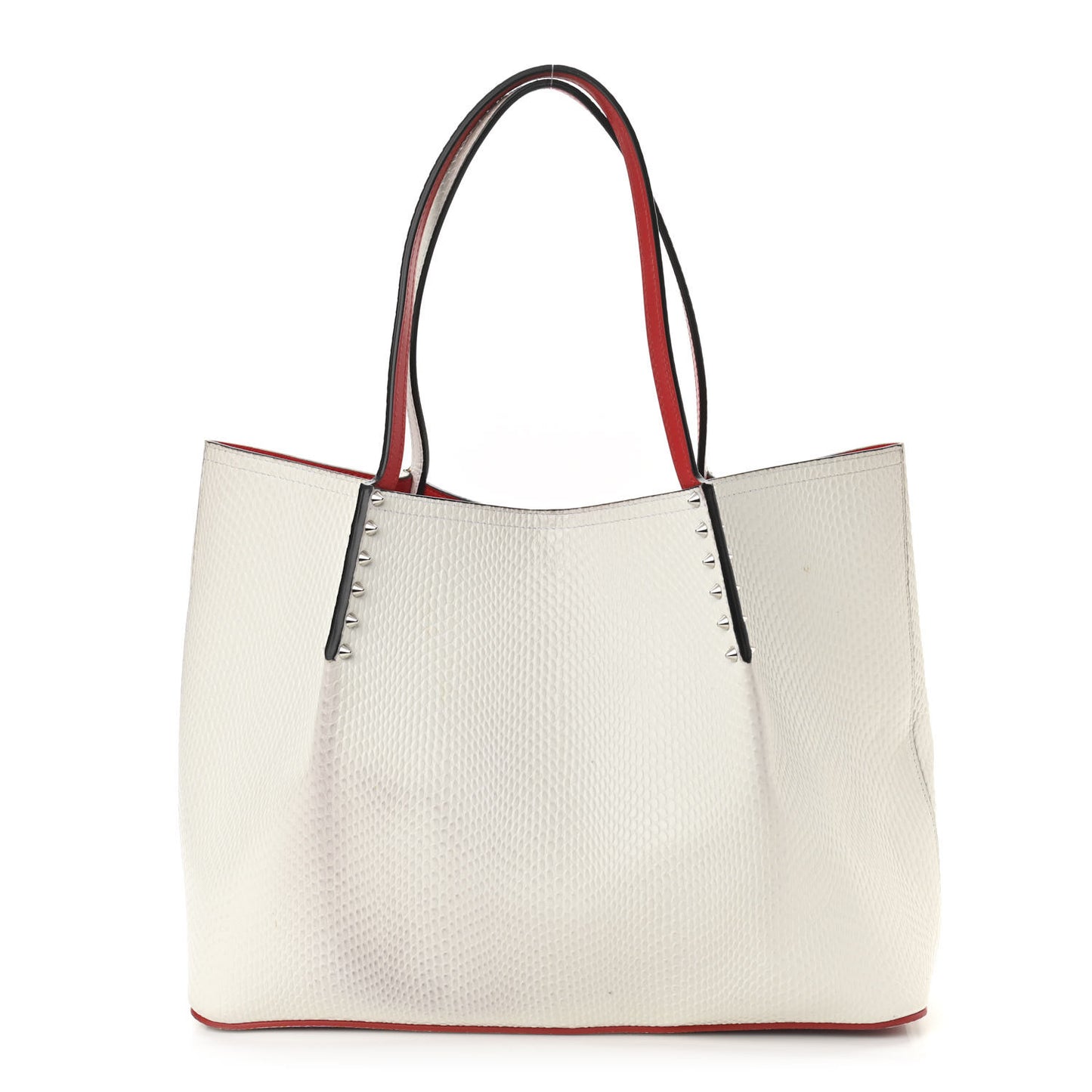 Calfskin Lizard Embossed Spikes East West Cabata Tote White