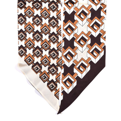 Gucci Silk Twill Isometric G Neck Bow Scarf Brown Ivory 5 of 6