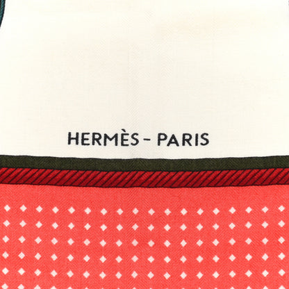 Hermes Cashmere Silk Les Voitures A Transformation Shawl 140 Naturel Rouge H Bleu 3 of 6