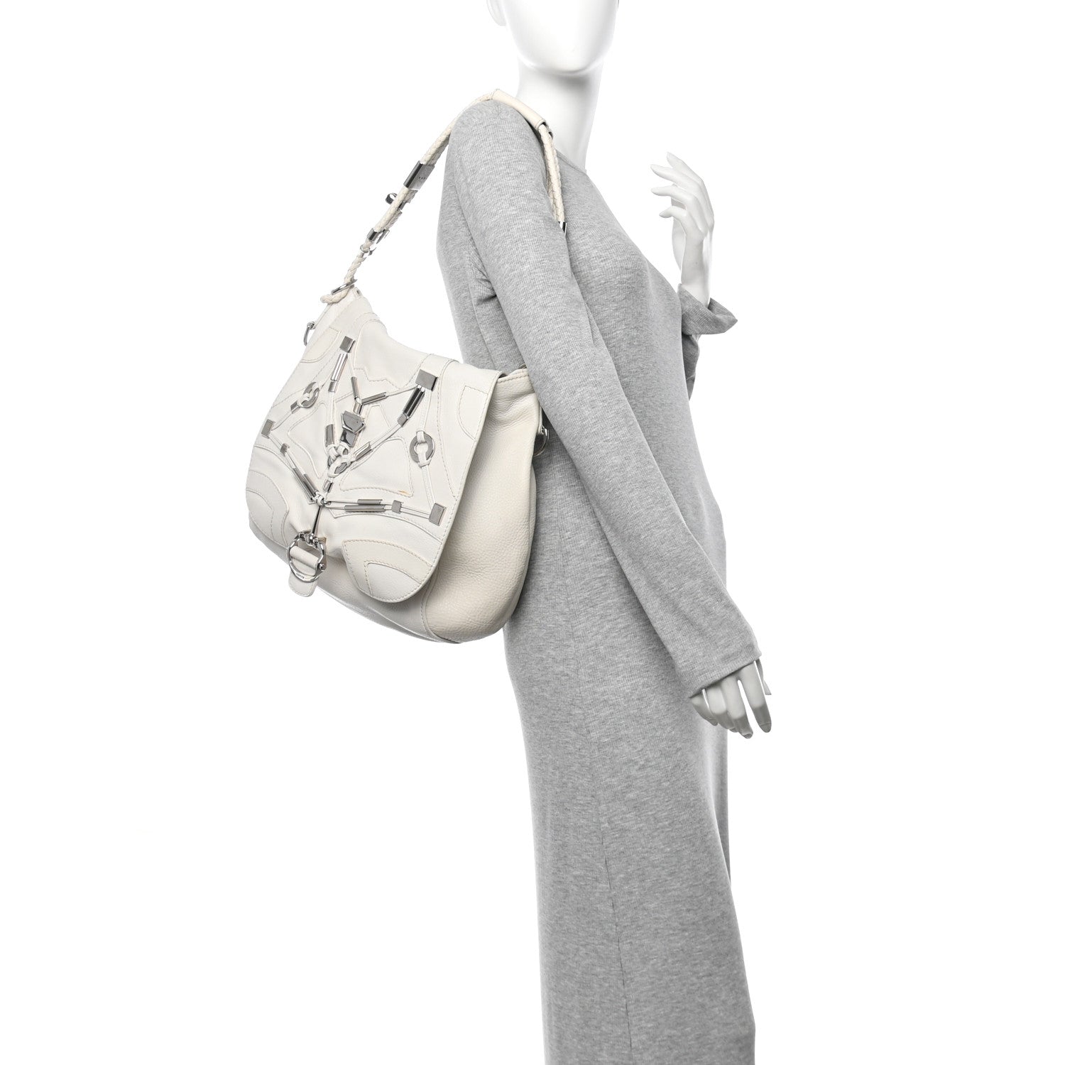 Gucci Calfskin Techno Horsebit Large Flap White 2 of 15