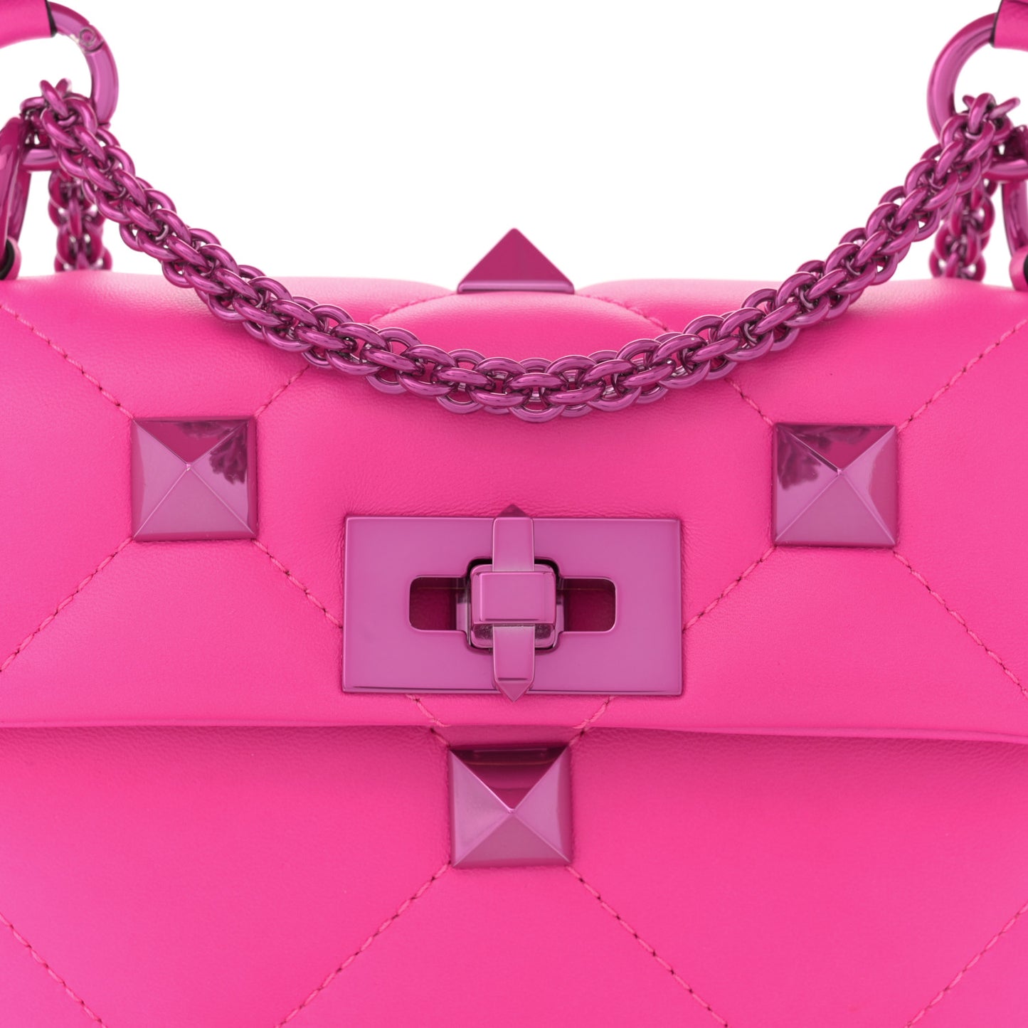 Nappa Lacquer Monochrome Small Roman Stud Shoulder Bag Pink PP