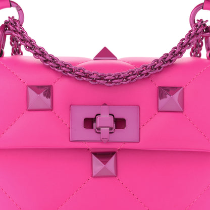 Valentino Garavani Nappa Lacquer Monochrome Small Roman Stud Shoulder Bag Pink PP 7 of 9