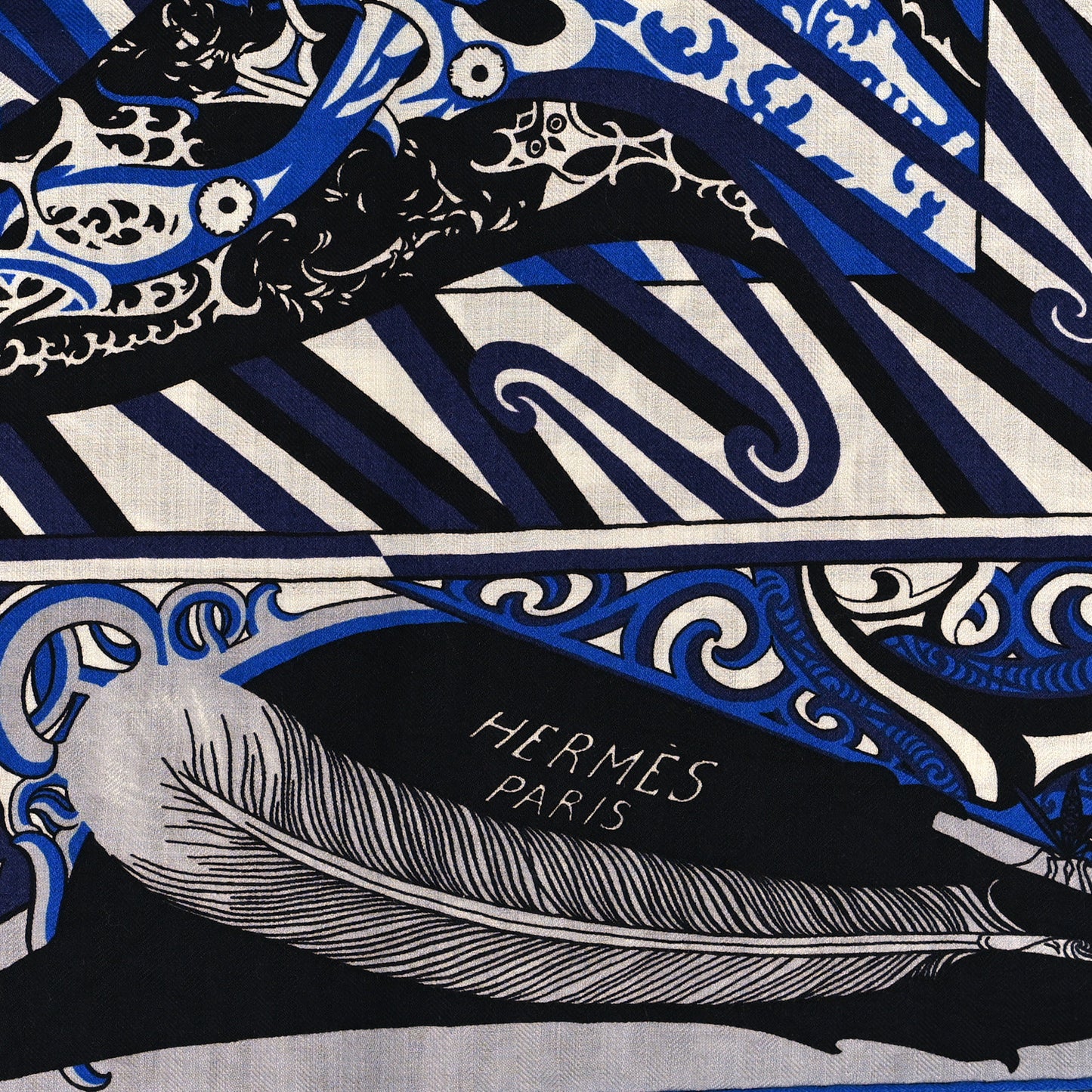 Cashmere Silk Kawa Ora Shawl 140 Marine Blanc Bleu Electrique