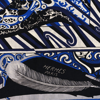 Hermes Cashmere Silk Kawa Ora Shawl 140 Marine Blanc Bleu Electrique 2 of 5