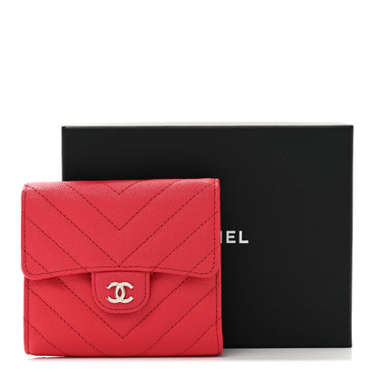 Chanel Caviar Chevron Quilted Compact Flap Wallet Red 9 of 9